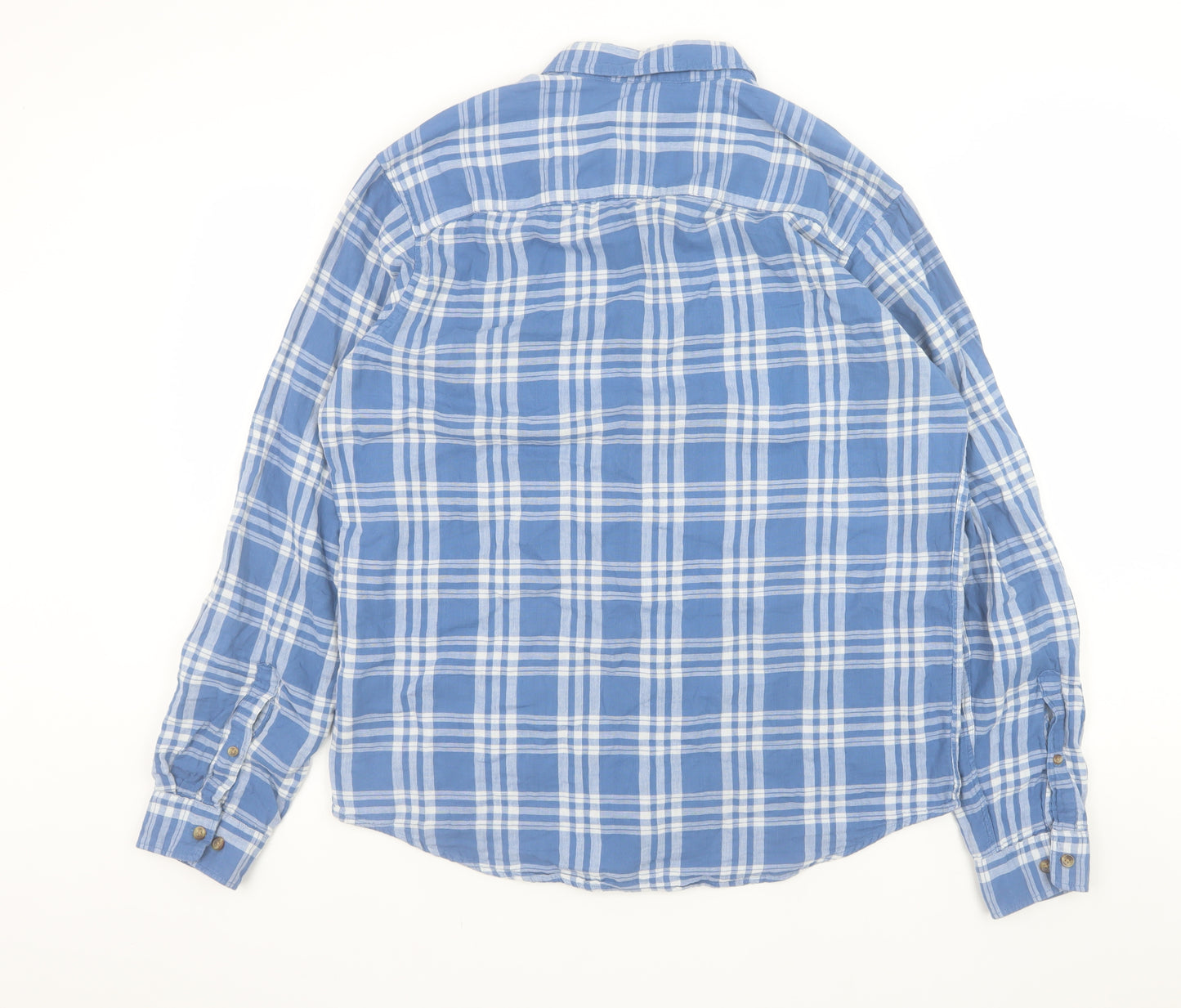 Next Men's Blue Check Cotton Long Sleeve Button-Up Shirt L
