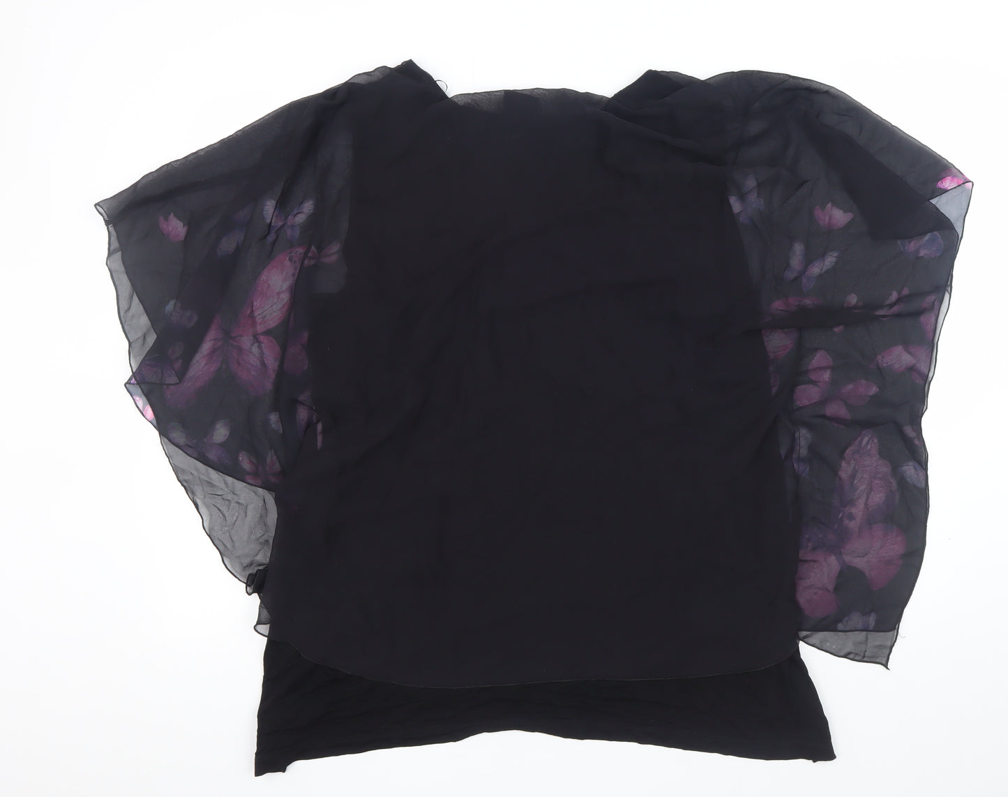 Ulla Popken Women's Black Butterfly Chiffon Tunic Top Size 16