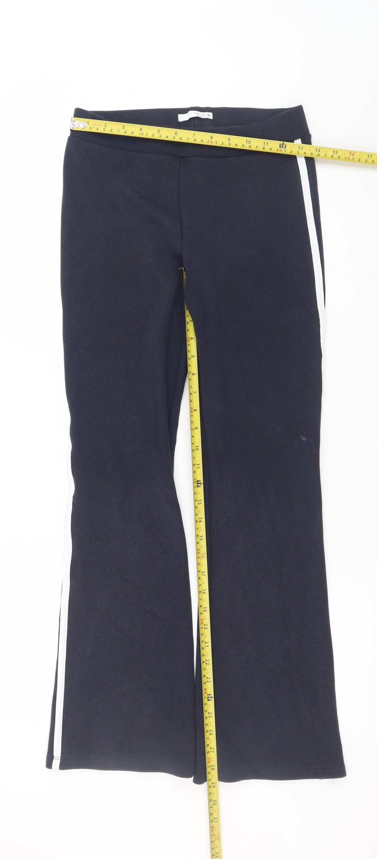 Zara Women Black Flared Jersey Trousers M Regular Fit