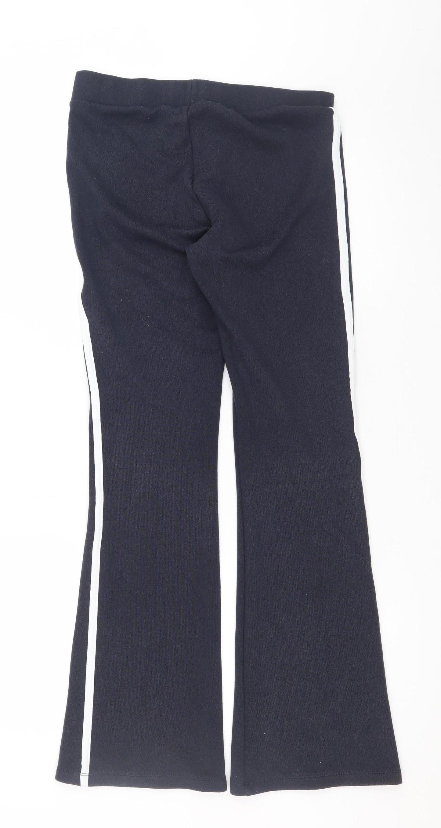 Zara Women Black Flared Jersey Trousers M Regular Fit