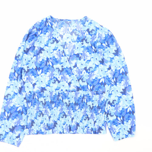 Gallery Women’s Blue Floral Wrap Blouse Size 14 Long Sleeve