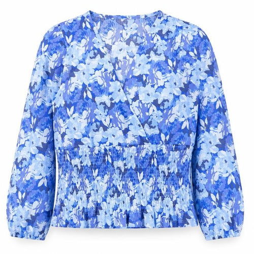 Gallery Women’s Blue Floral Wrap Blouse Size 14 Long Sleeve