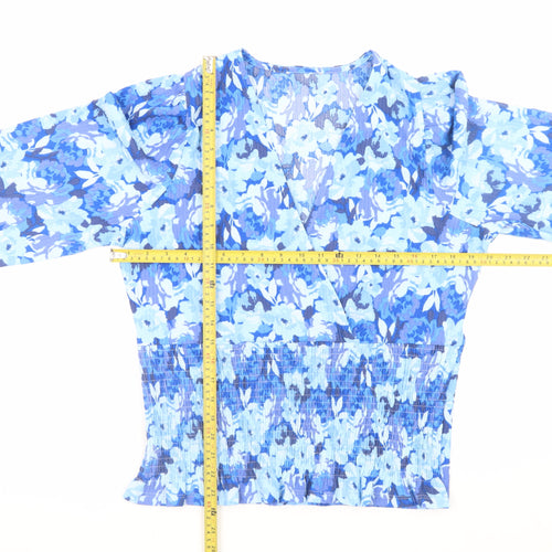 Gallery Women’s Blue Floral Wrap Blouse Size 14 Long Sleeve