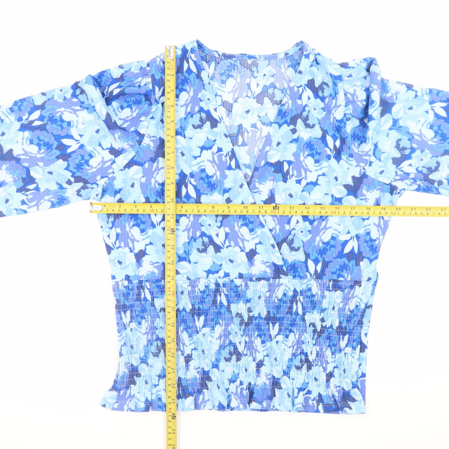 Gallery Women’s Blue Floral Wrap Blouse Size 14 Long Sleeve