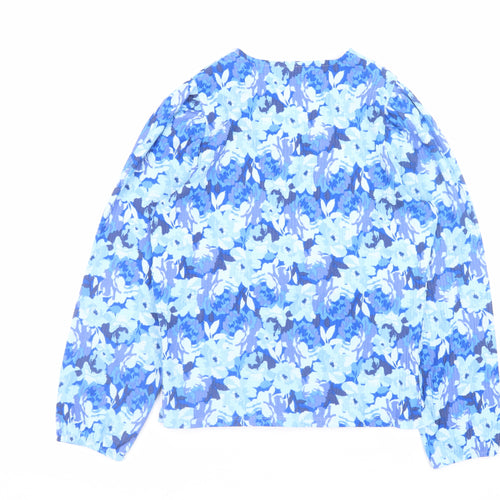 Gallery Women’s Blue Floral Wrap Blouse Size 14 Long Sleeve