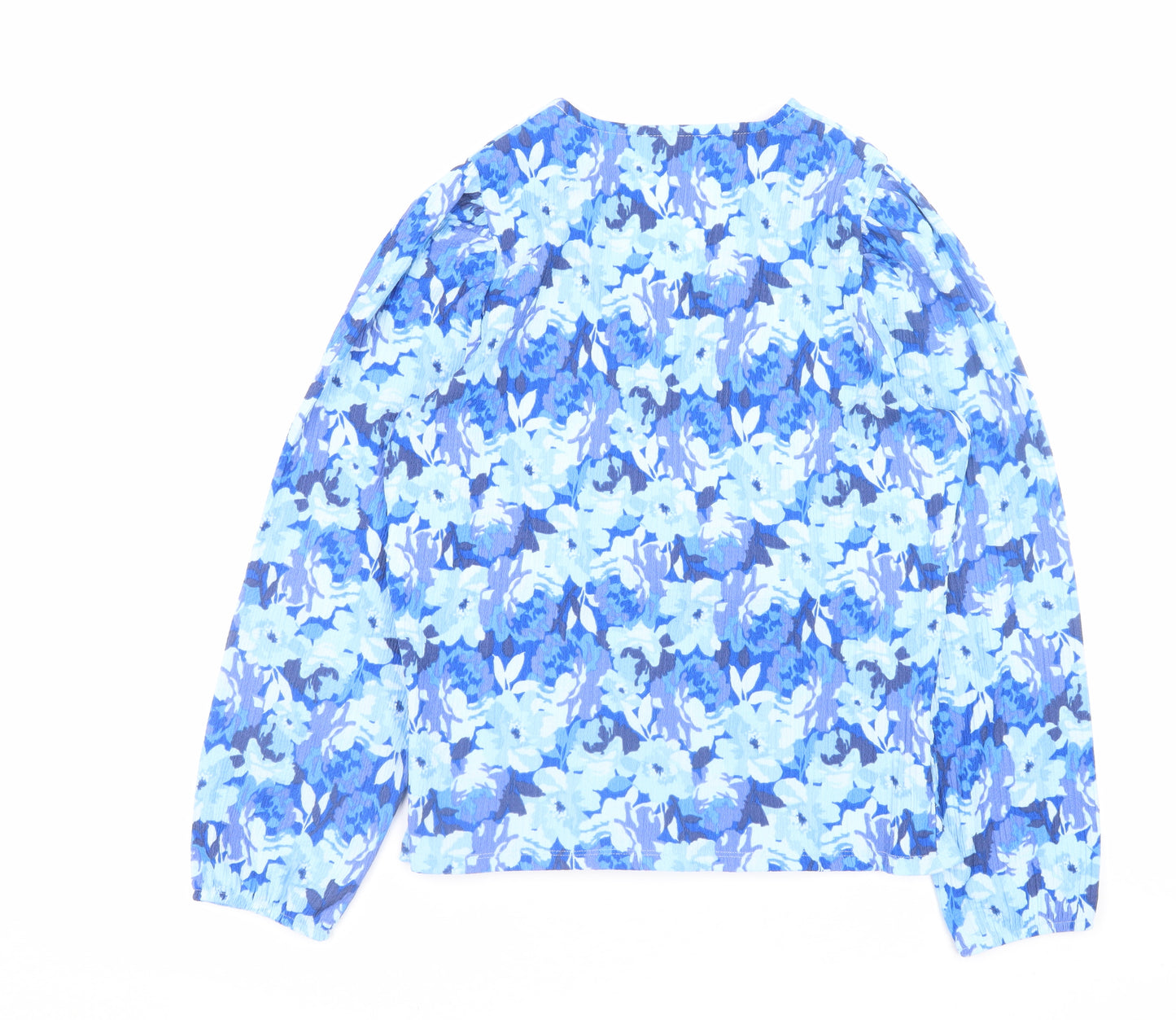 Gallery Women’s Blue Floral Wrap Blouse Size 14 Long Sleeve