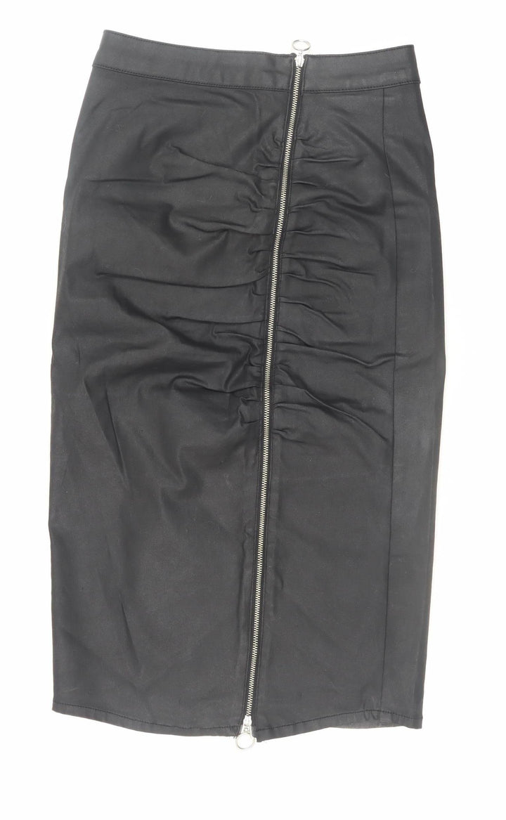 Zara Women Black XS Stretch Pencil Skirt with Zip Detail
