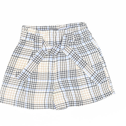 River Island Women Beige Check Paperbag Shorts Size 8