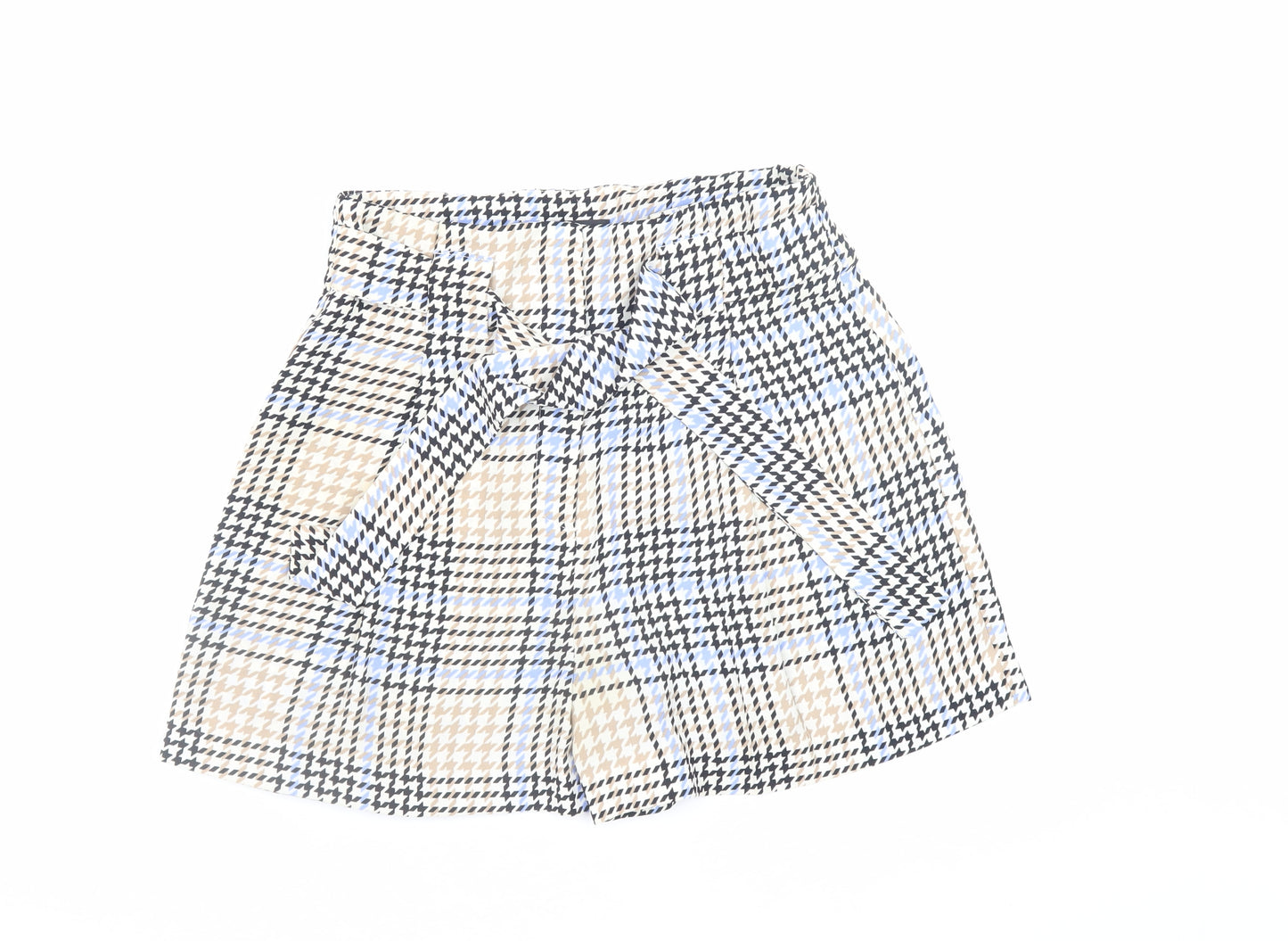 River Island Women Beige Check Paperbag Shorts Size 8