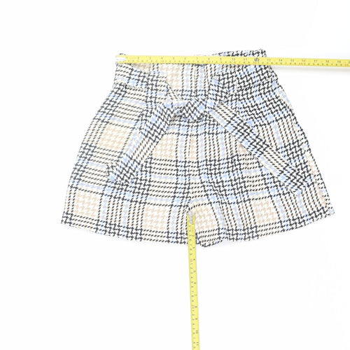 River Island Women Beige Check Paperbag Shorts Size 8