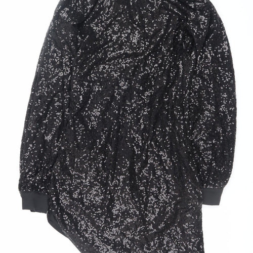 PrettyLittleThing Women Black Sequin Asymmetric Bodycon Dress UK 12