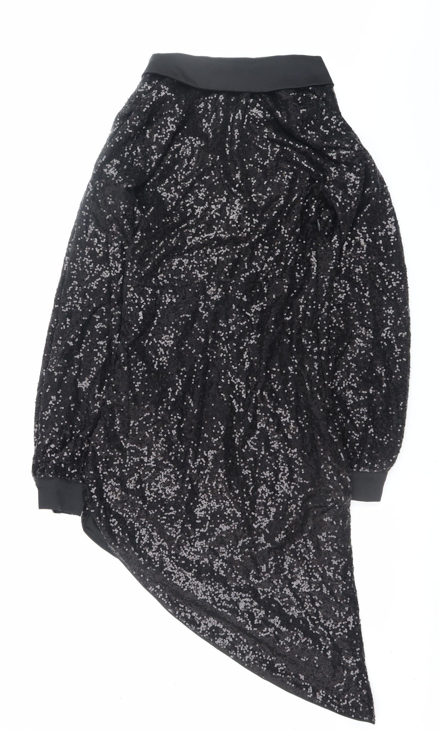 PrettyLittleThing Women Black Sequin Asymmetric Bodycon Dress UK 12