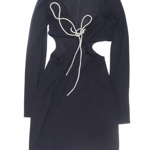 Bershka Women's Black XS Cut Out Long Sleeve Bodycon Dress