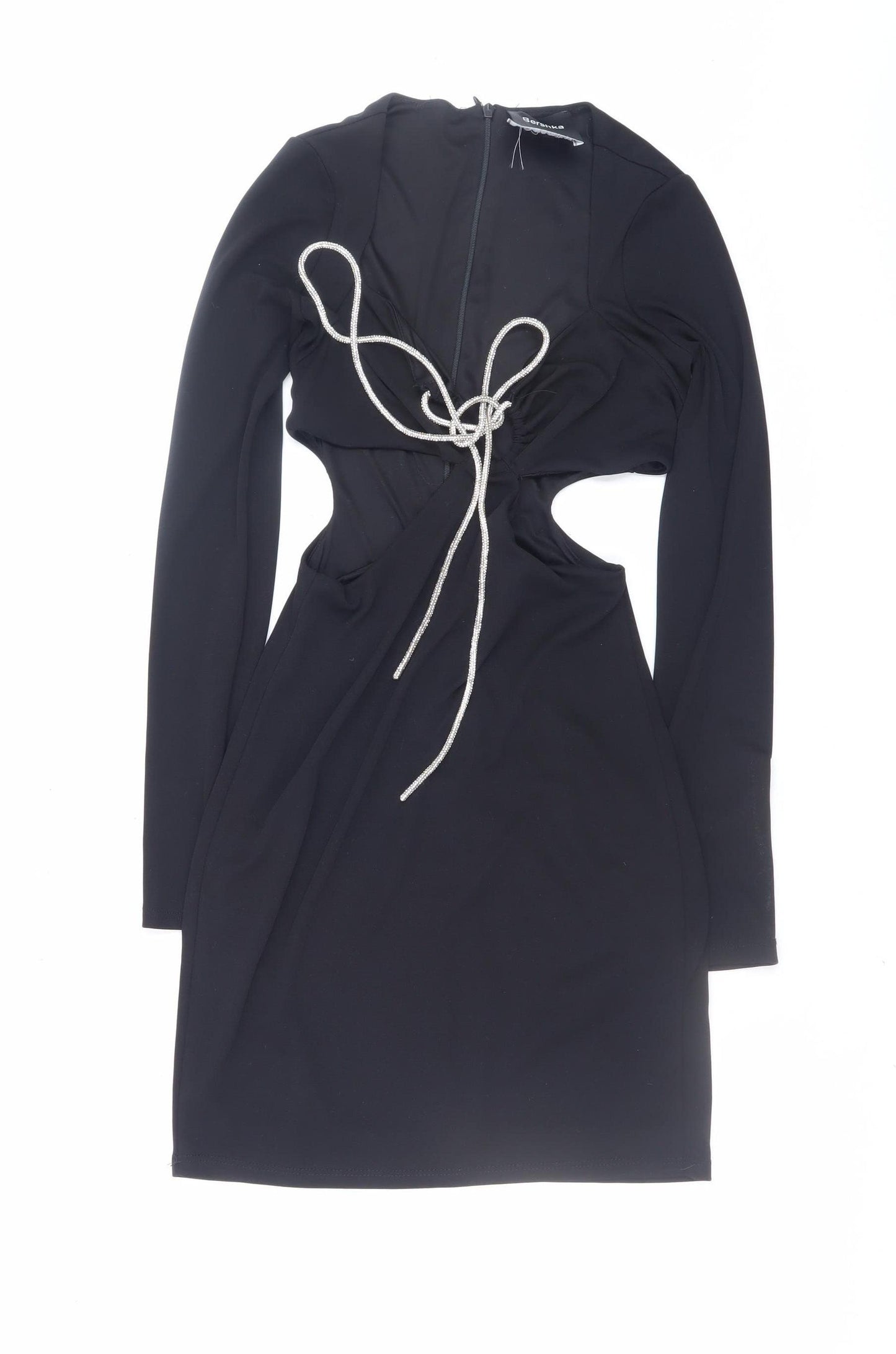 Bershka Women's Black XS Cut Out Long Sleeve Bodycon Dress