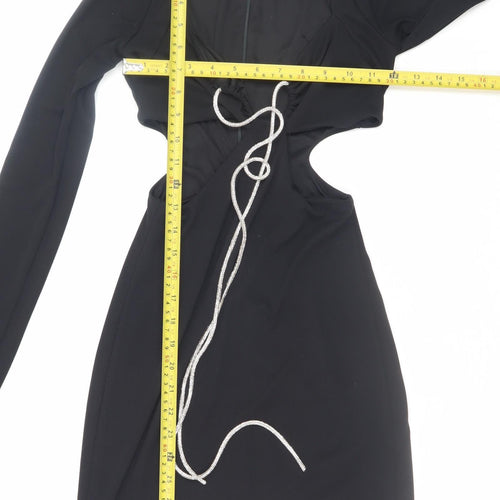Bershka Women's Black XS Cut Out Long Sleeve Bodycon Dress