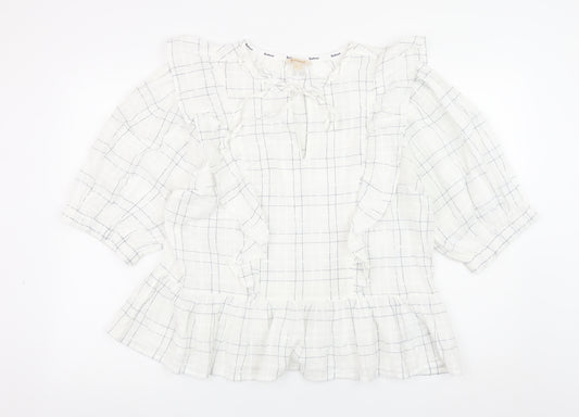 Barbour Women's White Cotton Check Ruffle Blouse Size 16