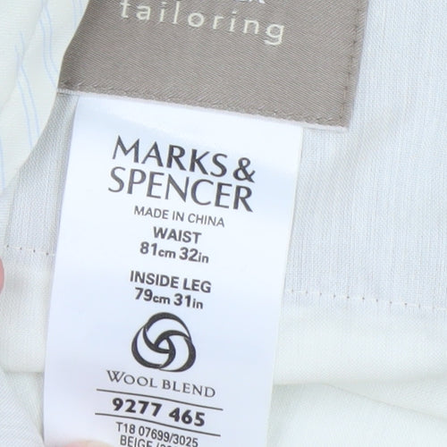 Marks and Spencer Men’s Beige Wool Blend Dress Pants 32x31 Regular Fit
