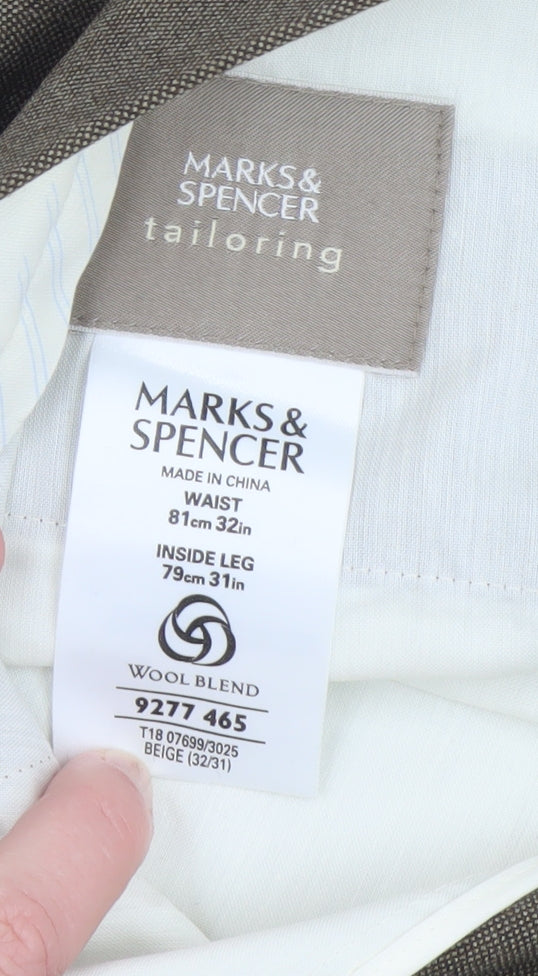 Marks and Spencer Men’s Beige Wool Blend Dress Pants 32x31 Regular Fit
