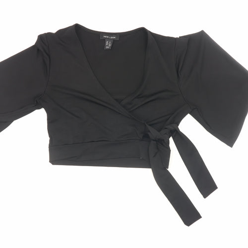 New Look Womens Black Wrap Blouse Short Sleeve Size 8