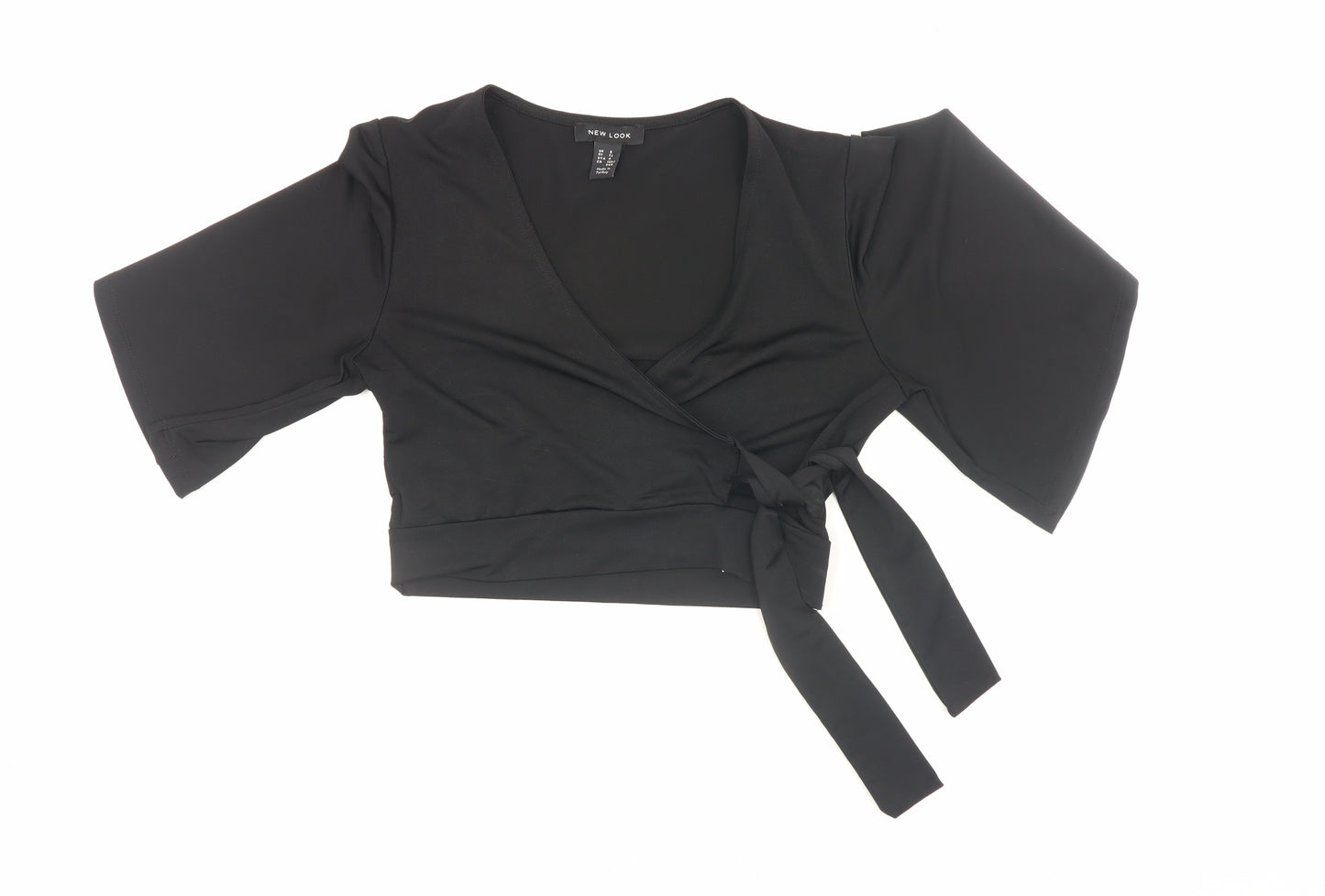 New Look Womens Black Wrap Blouse Short Sleeve Size 8