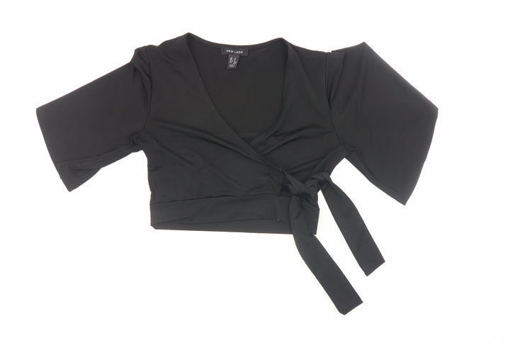 New Look Womens Black Wrap Blouse Short Sleeve Size 8