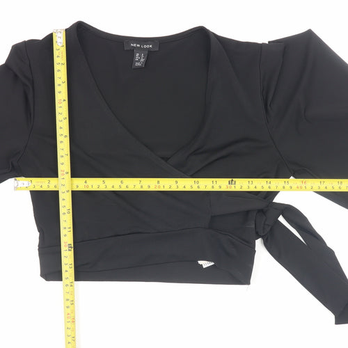 New Look Womens Black Wrap Blouse Short Sleeve Size 8