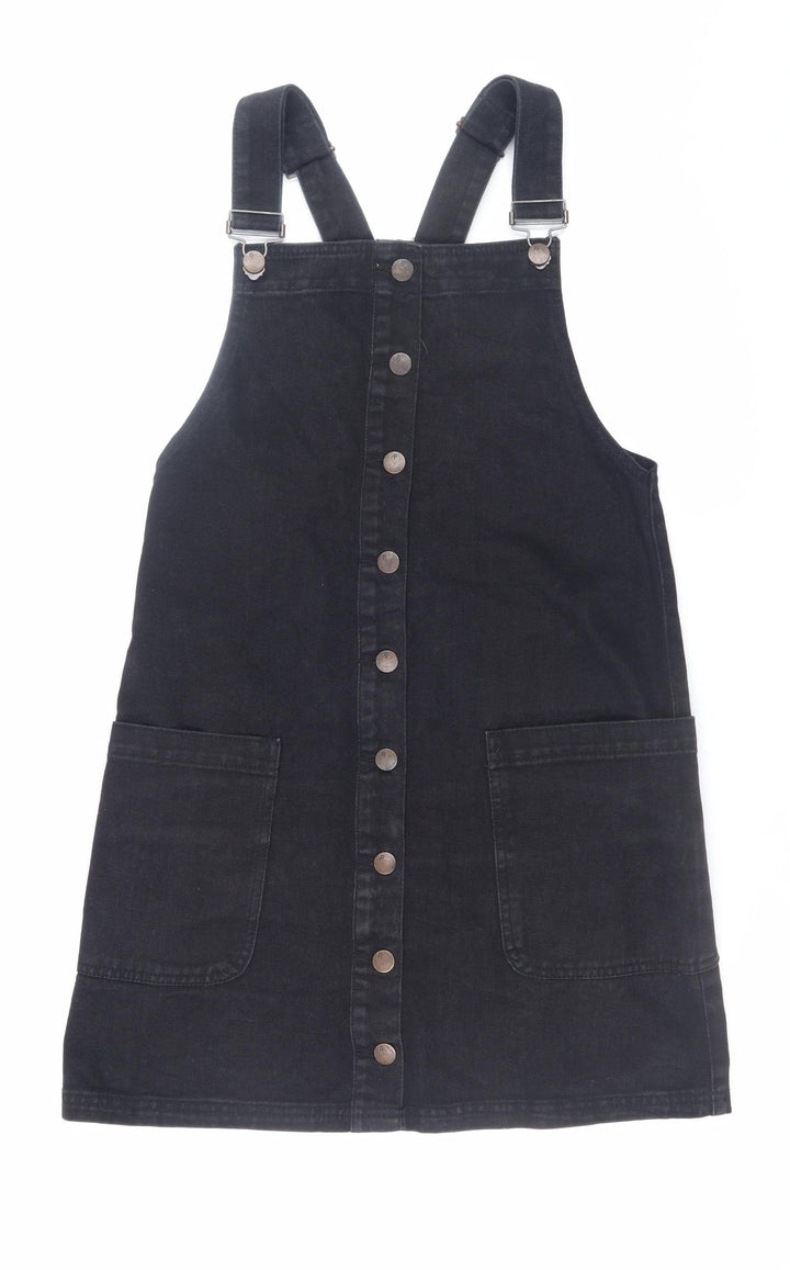 Red Herring Women's Black Denim Pinafore Dress Size 10