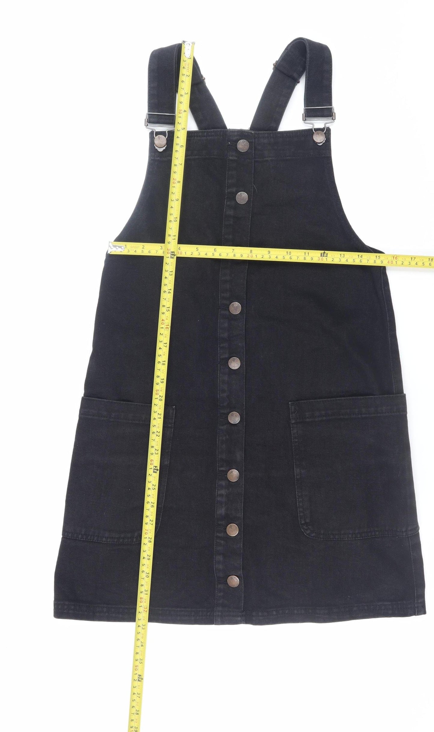 Red Herring Women's Black Denim Pinafore Dress Size 10