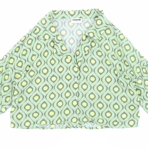 Noisy May Womens Green Geometric Cropped Button-Up Shirt Size M