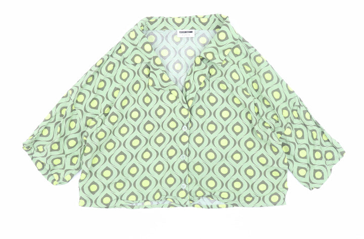 Noisy May Womens Green Geometric Cropped Button-Up Shirt Size M