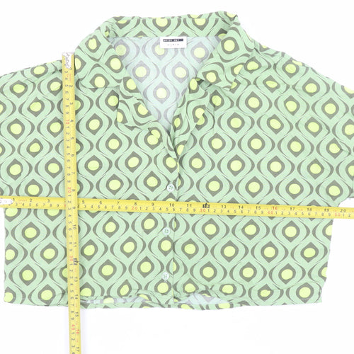 Noisy May Womens Green Geometric Cropped Button-Up Shirt Size M