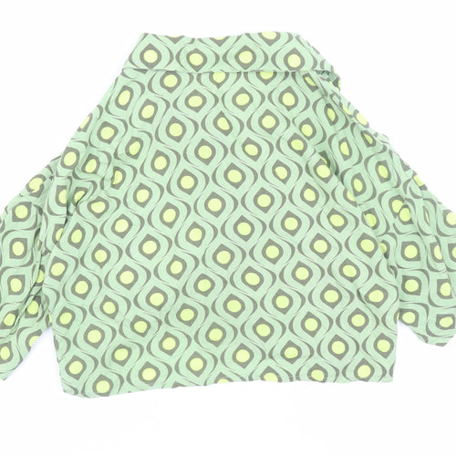 Noisy May Womens Green Geometric Cropped Button-Up Shirt Size M