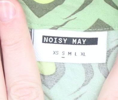 Noisy May Womens Green Geometric Cropped Button-Up Shirt Size M