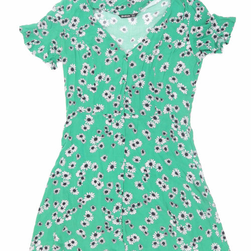 Stradivarius Women’s Green Floral Short Skater Dress Size 8