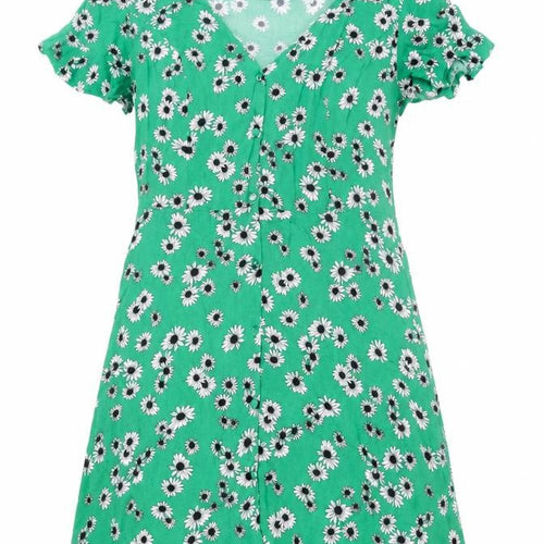 Stradivarius Women’s Green Floral Short Skater Dress Size 8