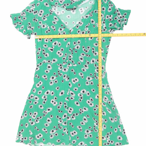 Stradivarius Women’s Green Floral Short Skater Dress Size 8