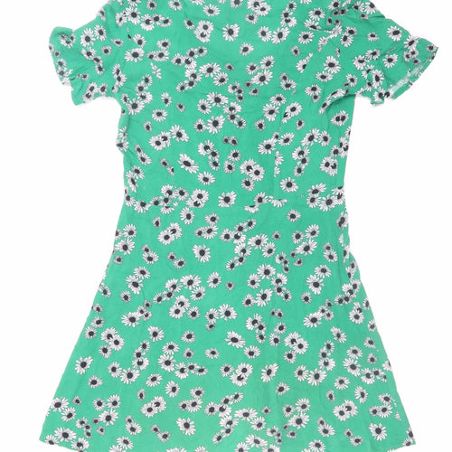 Stradivarius Women’s Green Floral Short Skater Dress Size 8