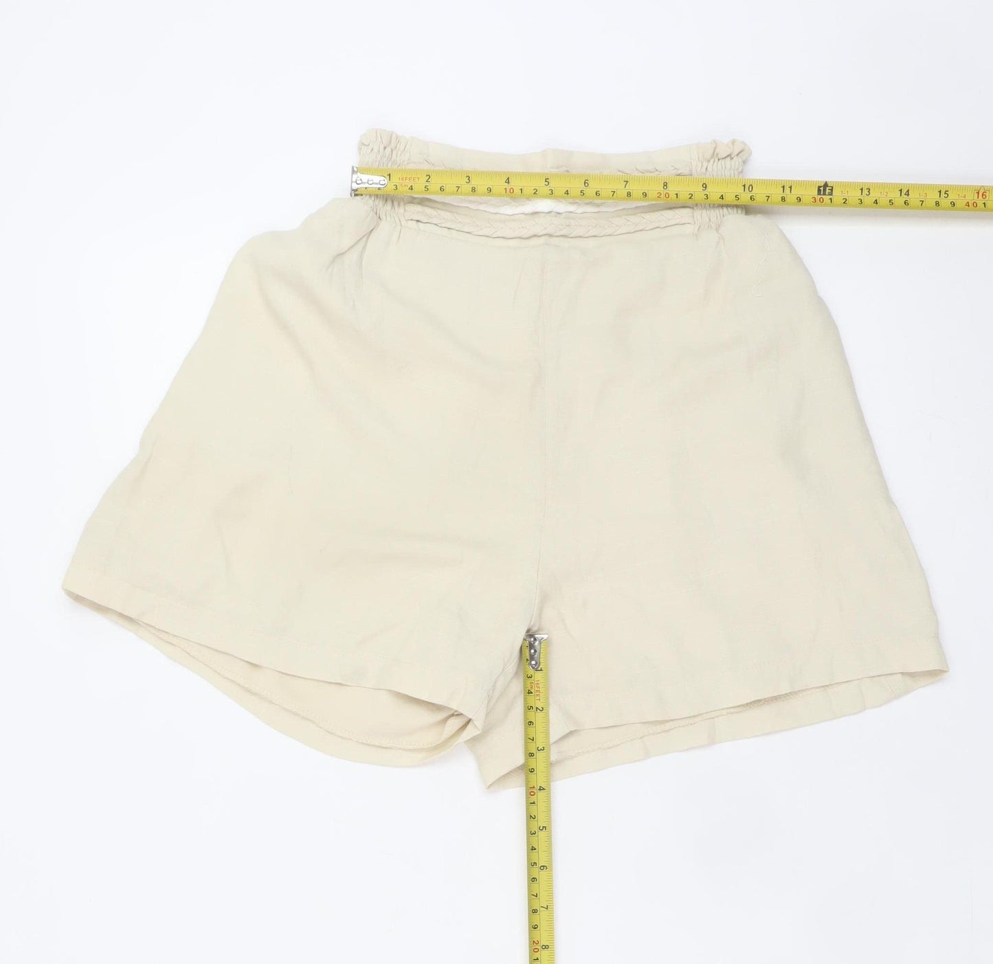 Jumps Women's Beige Paperbag Shorts Size S Petite Viscose Blend