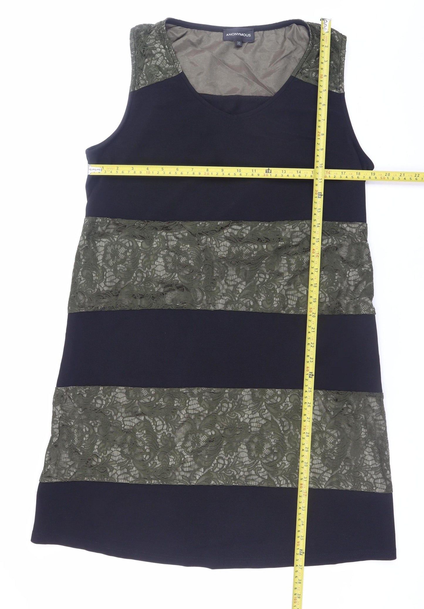 Anonymous Women’s Black Lace Shift Dress Size 20 Sleeveless V-Neck Knee Length