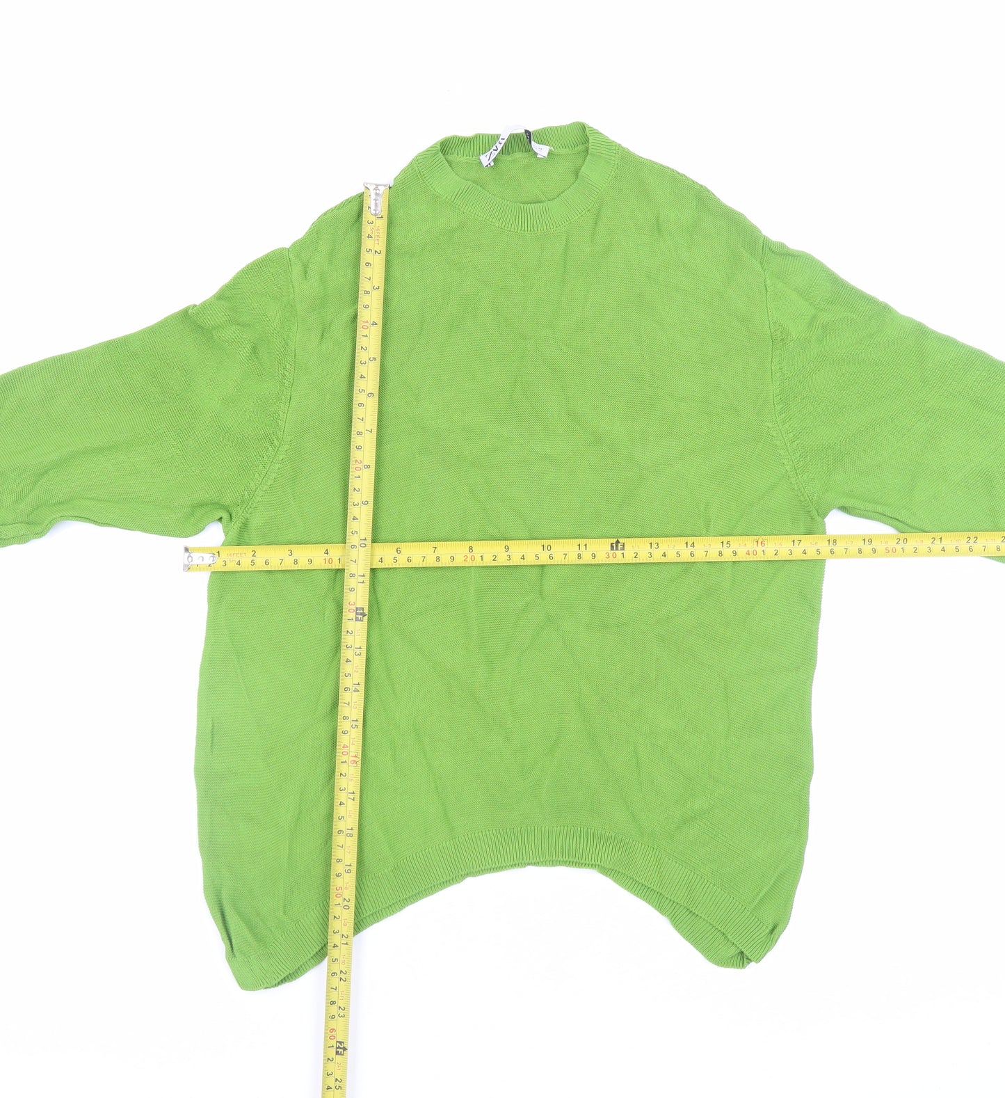 Zara Women's Green Crew Neck Knit Jumper Size 12 Viscose Blend