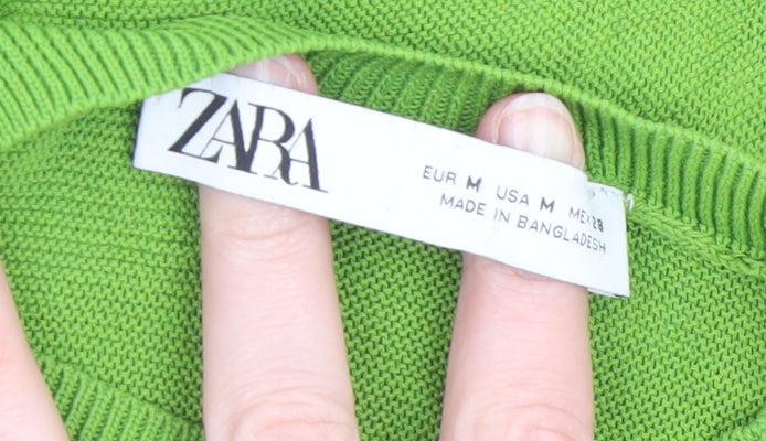 Zara Women's Green Crew Neck Knit Jumper Size 12 Viscose Blend