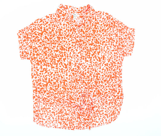 River Island Women Orange Polka Dot Button-Up Blouse Size 10