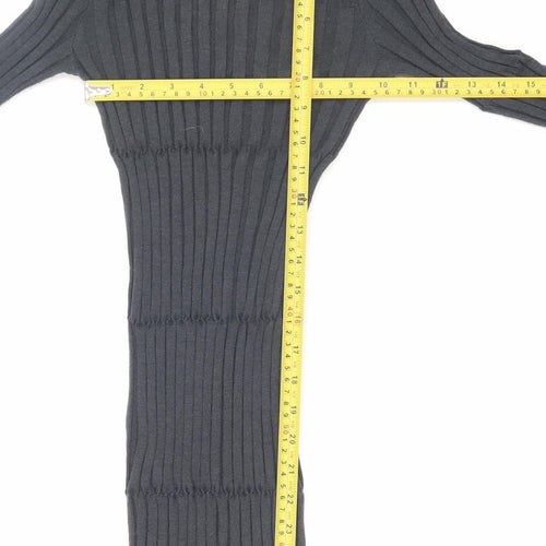 Zara Women Black Ribbed Knit Bodycon Midi Dress Size S