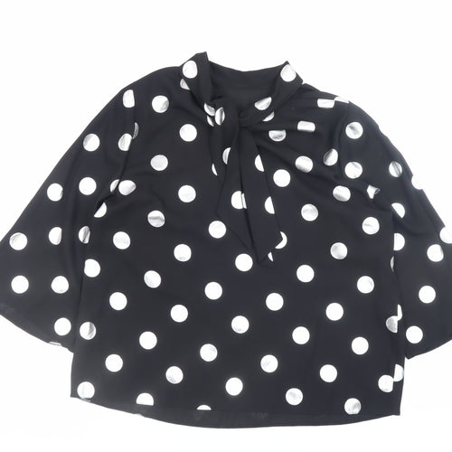 Dorothy Perkins Women’s Black Polka Dot Bow Neck Long Sleeve Blouse Size 14