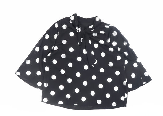 Dorothy Perkins Women’s Black Polka Dot Bow Neck Long Sleeve Blouse Size 14