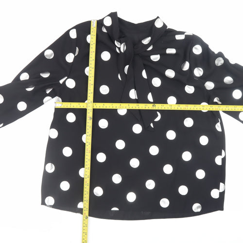 Dorothy Perkins Women’s Black Polka Dot Bow Neck Long Sleeve Blouse Size 14