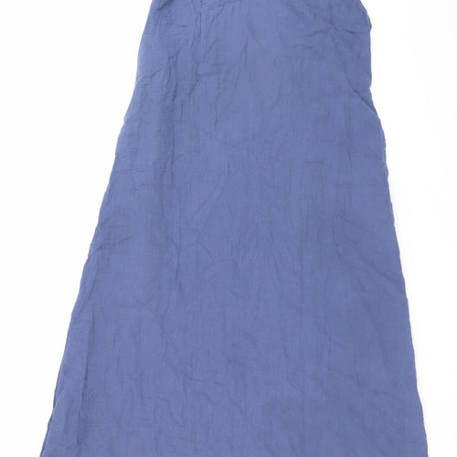Anne Cole Women Blue Cotton Boho Slip Dress L Sleeveless Beaded V-Neck Midi