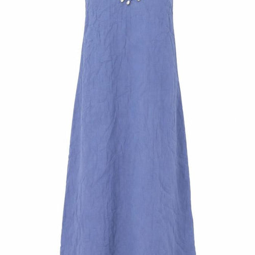 Anne Cole Women Blue Cotton Boho Slip Dress L Sleeveless Beaded V-Neck Midi