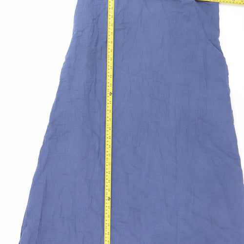 Anne Cole Women Blue Cotton Boho Slip Dress L Sleeveless Beaded V-Neck Midi