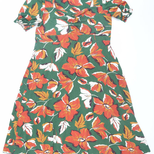 Joe Browns Womens Green Floral A-Line V-Neck Stretch Dress Size 12